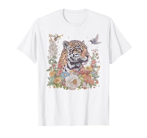 Vintage Jaguar Floral Wild Flowers Frauen Mädchen T-Shirt von Retro Vintage Wild Jaguar Boho Chic