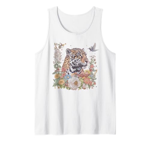 Vintage Jaguar Floral Wild Flowers Frauen Mädchen Tank Top von Retro Vintage Wild Jaguar Boho Chic