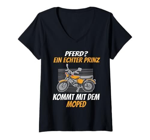 Damen Mofa Moped Roller Schwalbenfahrer Mokick Vintage Zweitakter T-Shirt mit V-Ausschnitt Damen Mofa Moped Roller Schwalbenfahrer Mokick Vintage Zweitakter T-Shirt mit V-Ausschnitt von Retro Vintage Zweitakter Mopedfahrer Roller