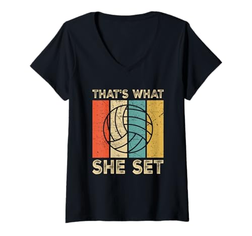 Damen Das hat sie Volleyballliebhabern gegeben T-Shirt mit V-Ausschnitt Damen Das hat sie Volleyballliebhabern gegeben T-Shirt mit V-Ausschnitt von Retro Volleyball Enthusiast Tee