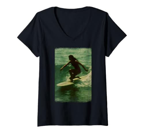 Damen Vintage Surfer-Girl – Retro Surf Kunst Wellenreiter T-Shirt mit V-Ausschnitt Damen Vintage Surfer-Girl – Retro Surf Kunst Wellenreiter T-Shirt mit V-Ausschnitt von Retro Wave Apparel