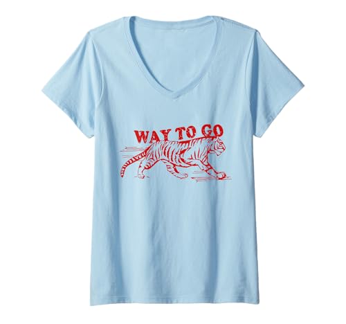 Damen Way To Go Tiger Distressed Graphic Herren Damen T-Shirt mit V-Ausschnitt Damen Way To Go Tiger Distressed Graphic Herren Damen T-Shirt mit V-Ausschnitt von Retro Way To Go Tiger