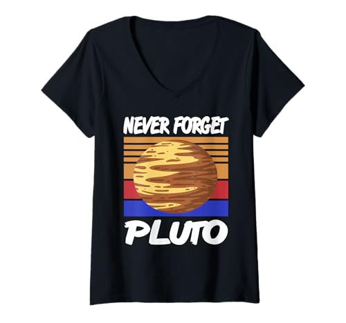 Damen Vergiss Pluto Niemals Weltraum Humor Astronomie Nerd T-Shirt mit V-Ausschnitt Damen Vergiss Pluto Niemals Weltraum Humor Astronomie Nerd T-Shirt mit V-Ausschnitt von Retro Weltraum Witzige Nostalgiker