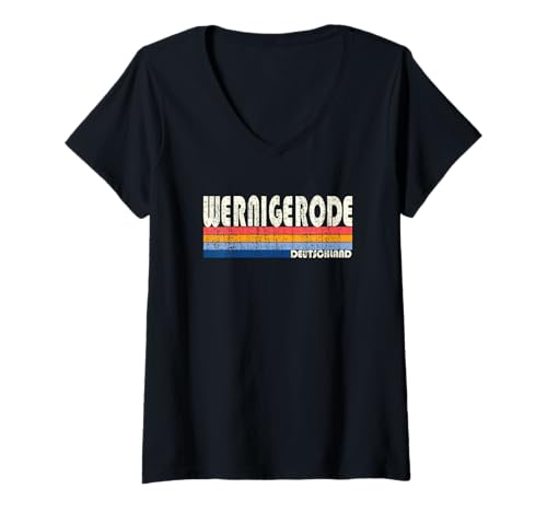 Damen Retro Vintage 70er 80er Jahre Stil Wernigerode, Deutschland T-Shirt mit V-Ausschnitt von Retro Wernigerode, Deutschland Souvenirs
