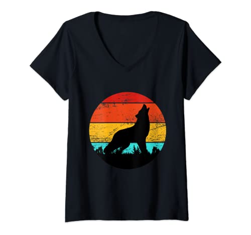 Damen Wolf Retro Vintage T-Shirt mit V-Ausschnitt Damen Wolf Retro Vintage T-Shirt mit V-Ausschnitt von Retro Wolf Vintage