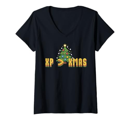 Damen Lustiges Gamer Pixel Art Weihnachts-Retro-Gaming T-Shirt mit V-Ausschnitt Damen Lustiges Gamer Pixel Art Weihnachts-Retro-Gaming T-Shirt mit V-Ausschnitt von Retro XMAS Video Gaming Pixel Christmas Design