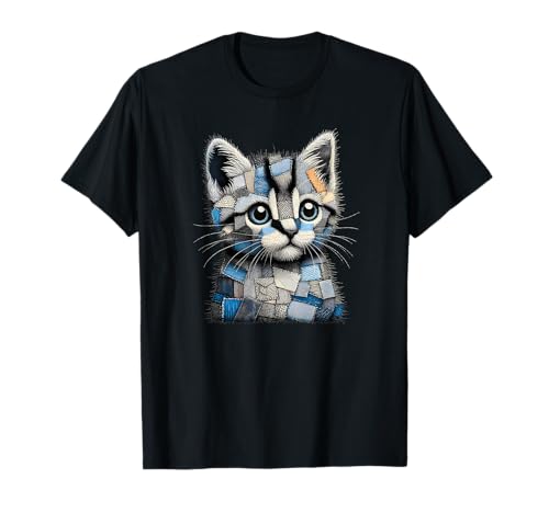 Lustiger Retro-Jeans-Patch mit Tierkatzenmuster T-Shirt Lustiger Retro-Jeans-Patch mit Tierkatzenmuster T-Shirt von Retro denim patch animal Cat Apparel