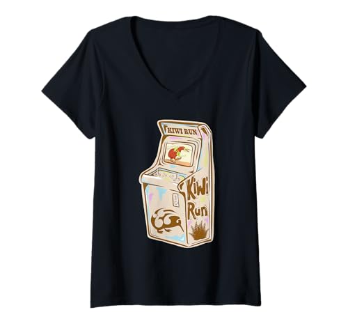 Damen Kiwi Bird Arcade Spiel Neuseeland T-Shirt mit V-Ausschnitt Damen Kiwi Bird Arcade Spiel Neuseeland T-Shirt mit V-Ausschnitt von Retro design by Mailboxdisco