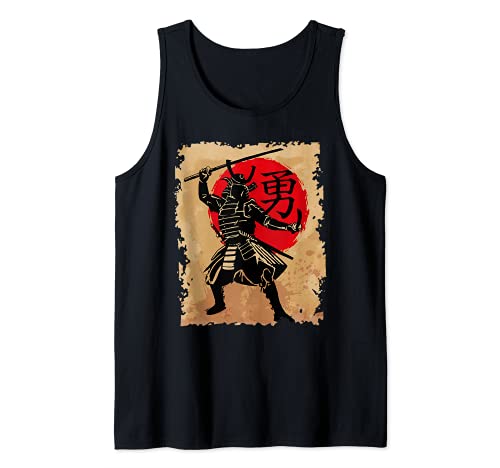 Japanische Samurai Helmhemd Krieger Sonne Japan Kalligraphie Tank Top von Retro japanische Samurai Krieger T-Shirts