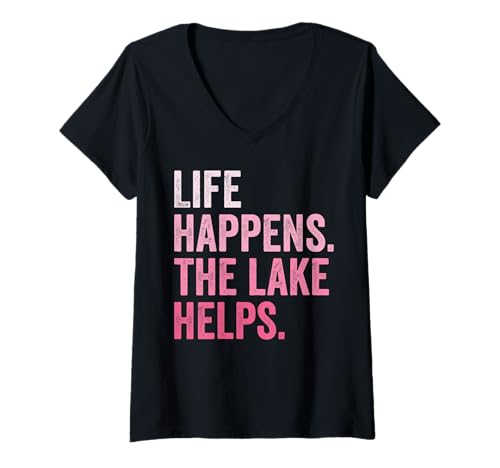 Damen Retro-Leben passiert, der See hilft Vintage T-Shirt mit V-Ausschnitt von Retro life happens the lake helps .