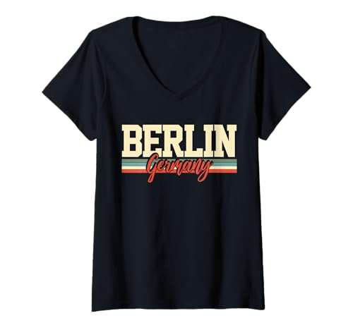 Damen Berlin Retro T-Shirt mit V-Ausschnitt von Retro & Vintage 80s Finds