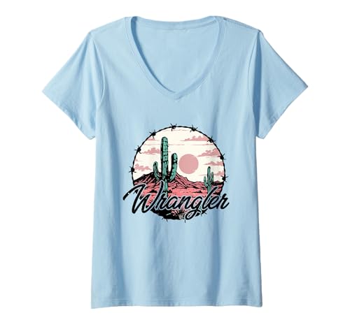 Damen Retro Western Wrangler Cowgir Pink Desert T-Shirt mit V-Ausschnitt Damen Retro Western Wrangler Cowgir Pink Desert T-Shirt mit V-Ausschnitt von Retro western Wrangler Cowgir Pink desert