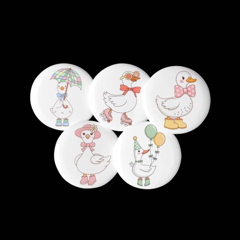 Button-Set Cute Silly Goose Pin Button Set - Vibrant Colorful Duck & Lover Accessories Gift von Retro80sMania