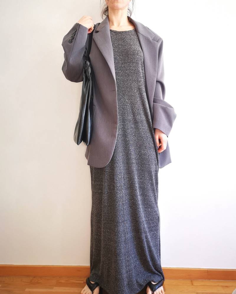 Damen Strick Dunkelgrau U-Ausschnitt Maxi Kleid von RetroBaloon