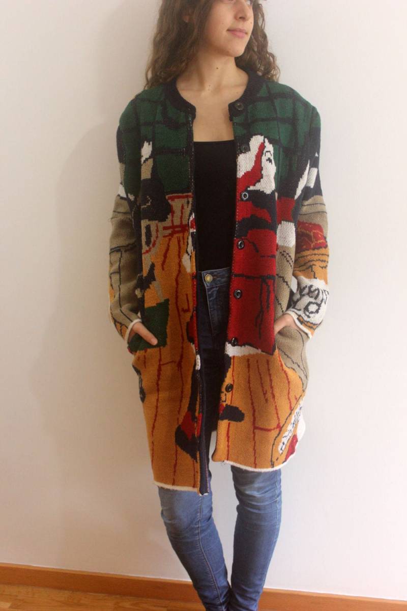 Mehrfarbige Strickjacke Mit Rundhalsausschnitt Und Knopfverschluss von RetroBaloon