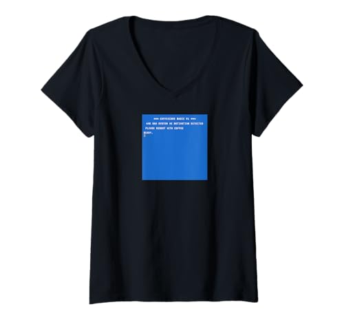Damen CoffeeCore Lustiger Retro Bootscreen im C64-Stil Screen T-Shirt mit V-Ausschnitt von RetroCaffeinated