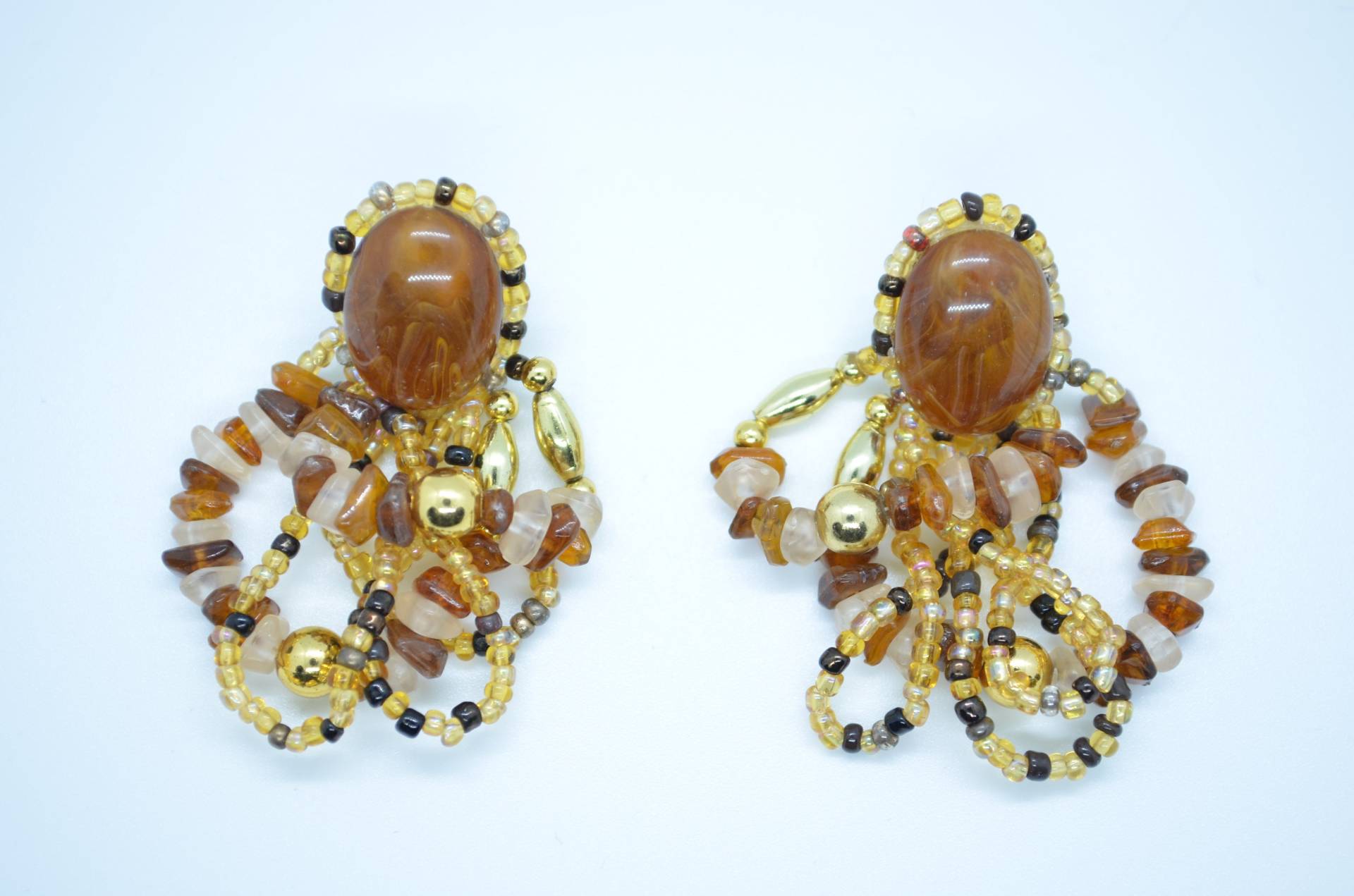 Perlen Ohrringe, Vintage 1990Er Jahre, Boho Festival Schmuck, Handperlen Bernstein, Pierced Ohrringe von RetroCatRevival