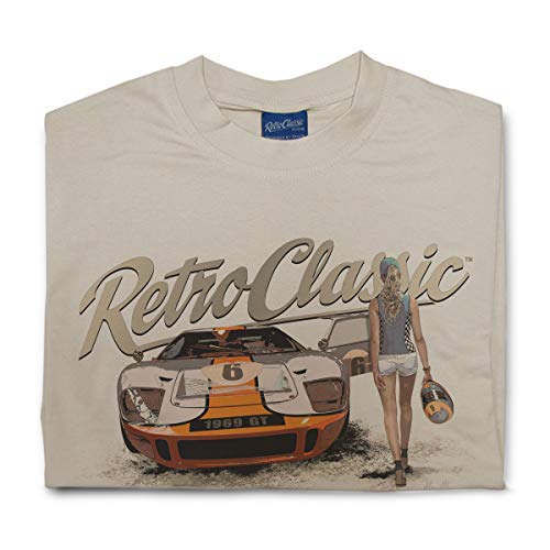 RetroClassic Ford GT40 und Motorsport Grid Girl Herren T-Shirt Gr. L, sand von RetroClassic