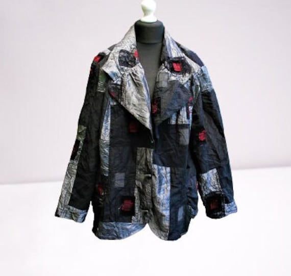 Extra Große Größe Graue Jacke Vintage Rot Schwarz Lose Damen 1990Er Jahre Xxl Blazer von RetroFashionistaShop