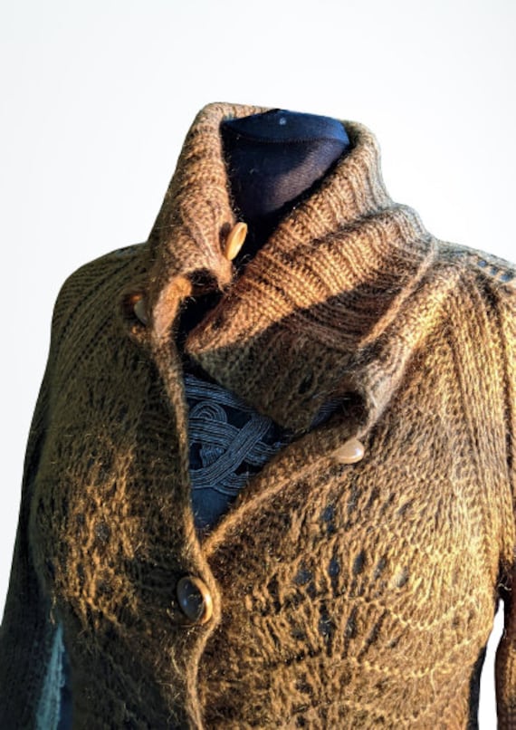 Khaki Grün Vintage Pullover Strickjacke Damen Mohair Warm Gekabelt Gr. S M Samsoe von RetroFashionistaShop