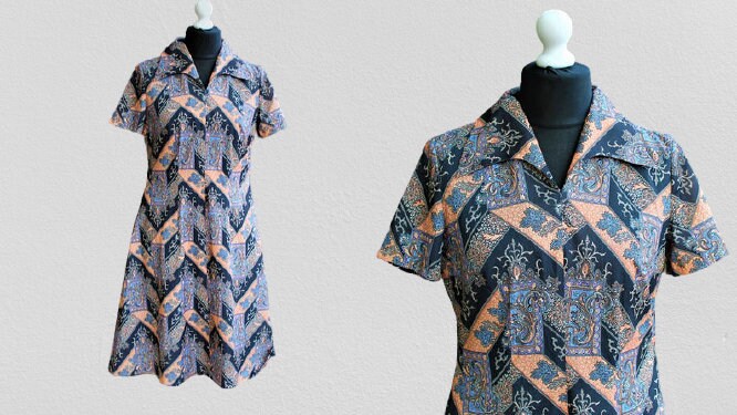 Kleid Braun Vintage Frau 70' Kurze Ärmel Midi Größe M Kleidung von RetroFashionistaShop