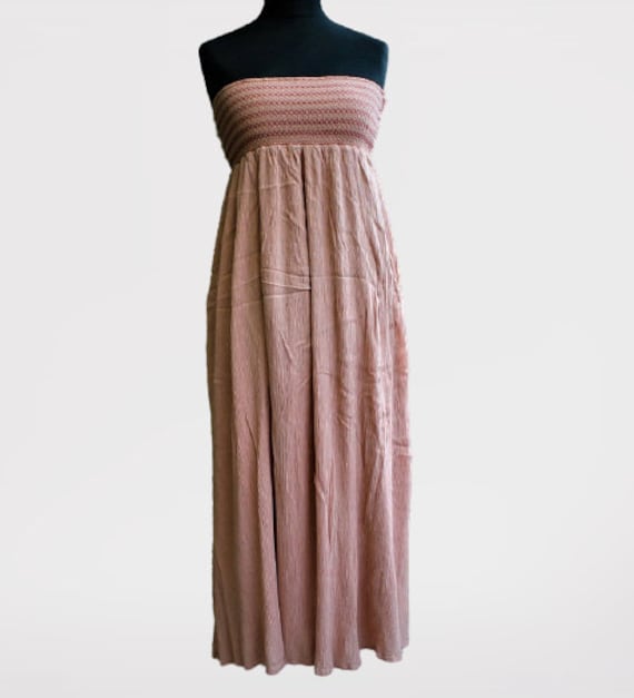 Kleid Vintage Offen Frauen Rosa Lachs Boden Maxi Ärmellos Sommer Größe S von RetroFashionistaShop