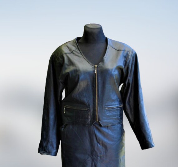 Leder Schwarze Jacke Frauen Vintage Rocker 80Er Jahre Größe M von RetroFashionistaShop