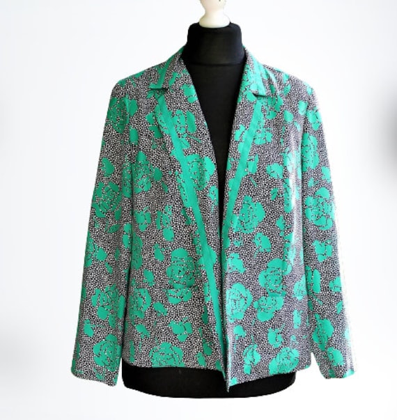 Lockere Jacke Grün Schwarz Vintage Frauen Oversize 1980S Geschenk Für Ihren Blazer, Größe L von RetroFashionistaShop