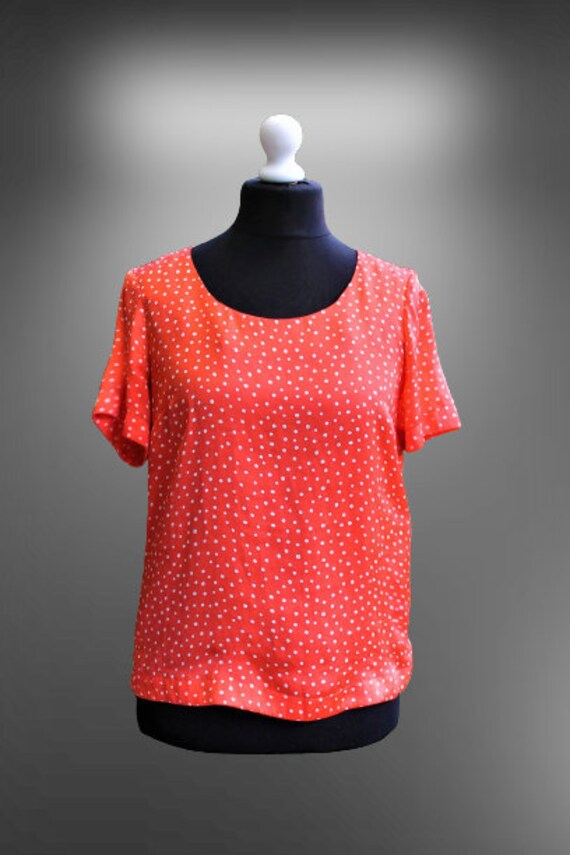 Orange Weiße Bluse Polka Dots Vintage Top Frauen Satin Christian Berg Gr. 38 M Geschenk Für Sie von RetroFashionistaShop