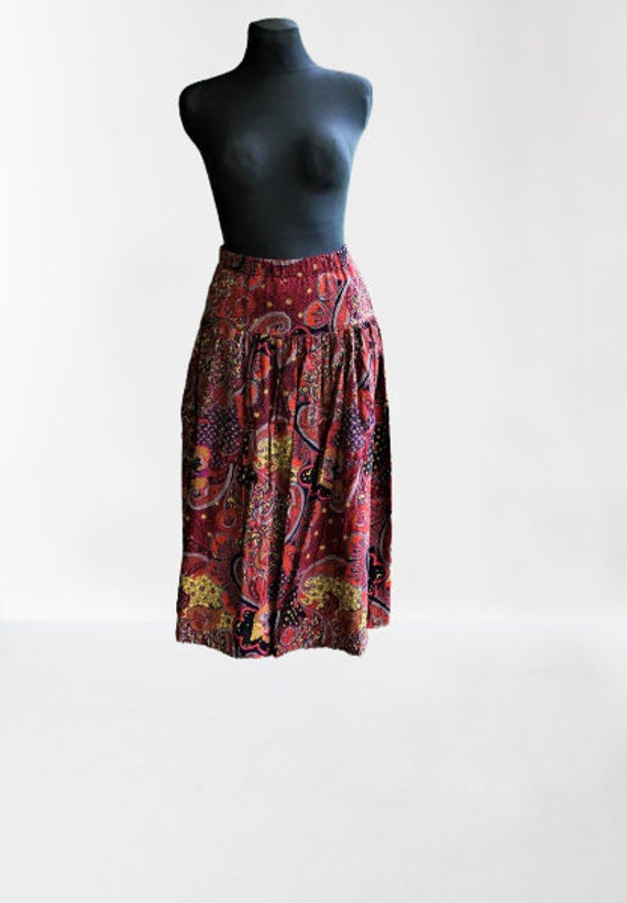 Rock Braun Lange Midi Rot Schwarz Verziert Vintage Mit Futter Frauen 1980Er Jahre Größe S 36 Kurt Kellerman von RetroFashionistaShop