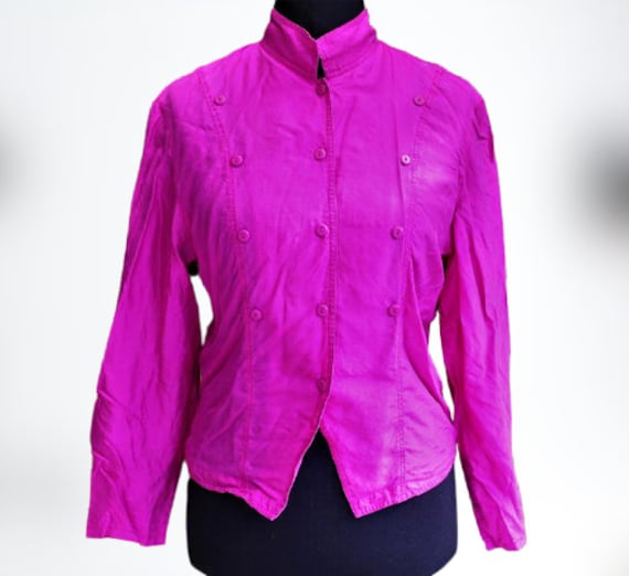 Rosa Seide Bluse 80Er Jahre Damen Mit Doppeltem Verschluss Gr. M L Geschenk Für Sie von RetroFashionistaShop