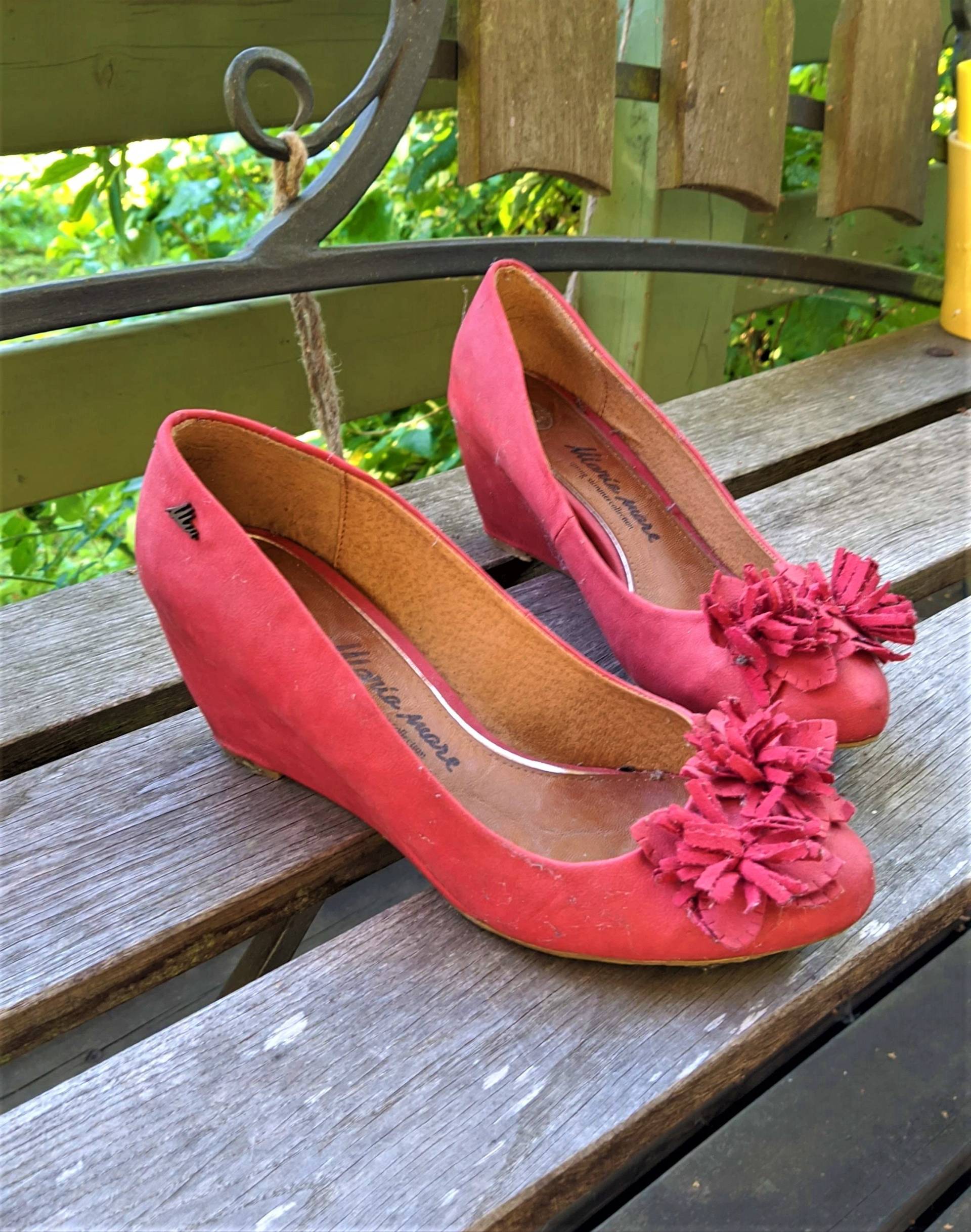 Rote Vintage Pumps Schuhe Leder Damen Plateaus Maria Mare Größe 40 Eu/9 Us/ 6, 5 Uk von RetroFashionistaShop