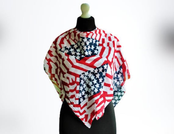 Schal Baumwolle Vintage Usa Flagge Rot Weiß Blau Geburtstag Accessoire Geschenk Für Sie von RetroFashionistaShop