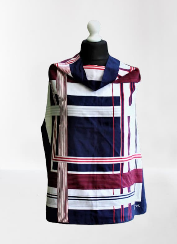 Halstuch Blau Weiß Rot Vintage Fiorini Verziert von RetroFashionistaShop