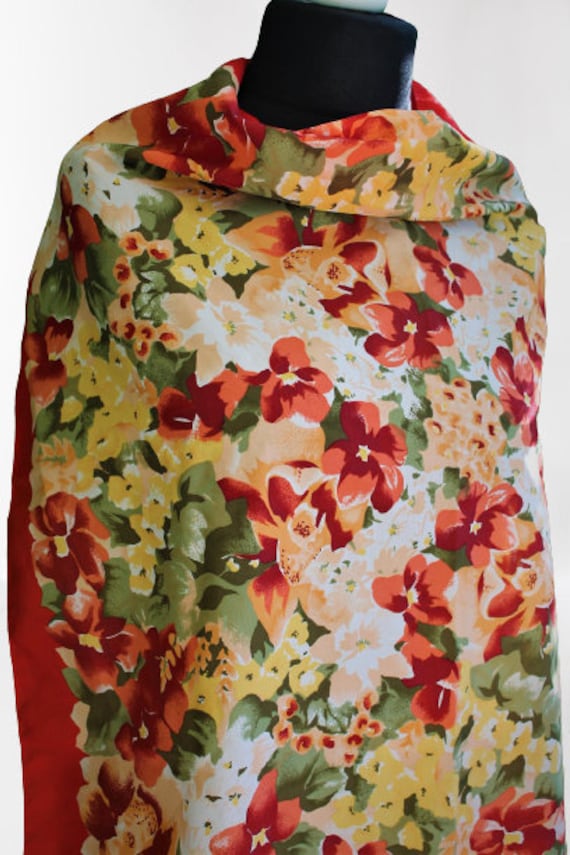 Halstuch Floral Vintage Rot Gelb Grün Damen Accessoire 1980Er Jahre Geschenk von RetroFashionistaShop
