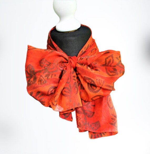 Halstuch Rot Vintage Accessoire Braun Sommer Frauen 80Er Jahre Geschenk Für Sie von RetroFashionistaShop