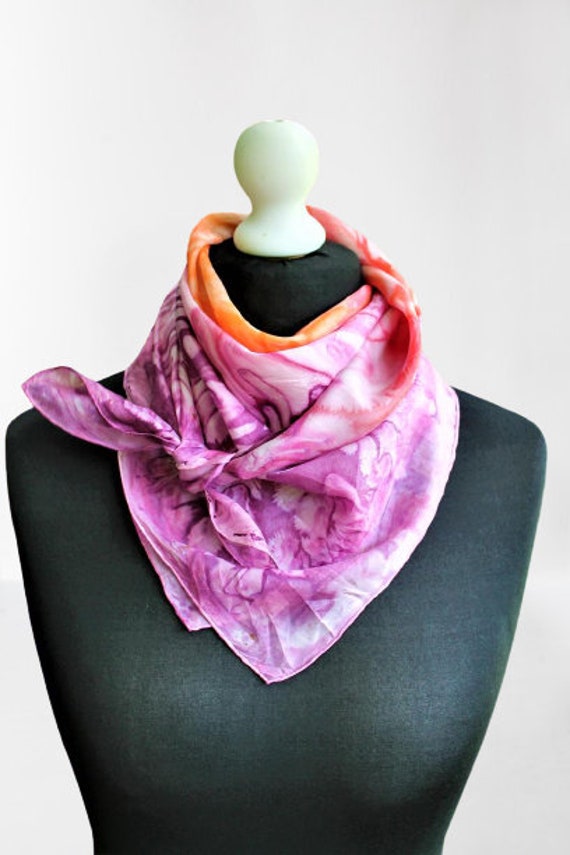 Schal Seide Rosa Batik Handgefärbt Lila Rot Gelb Sommer Vintage Geschenk Für Sie von RetroFashionistaShop