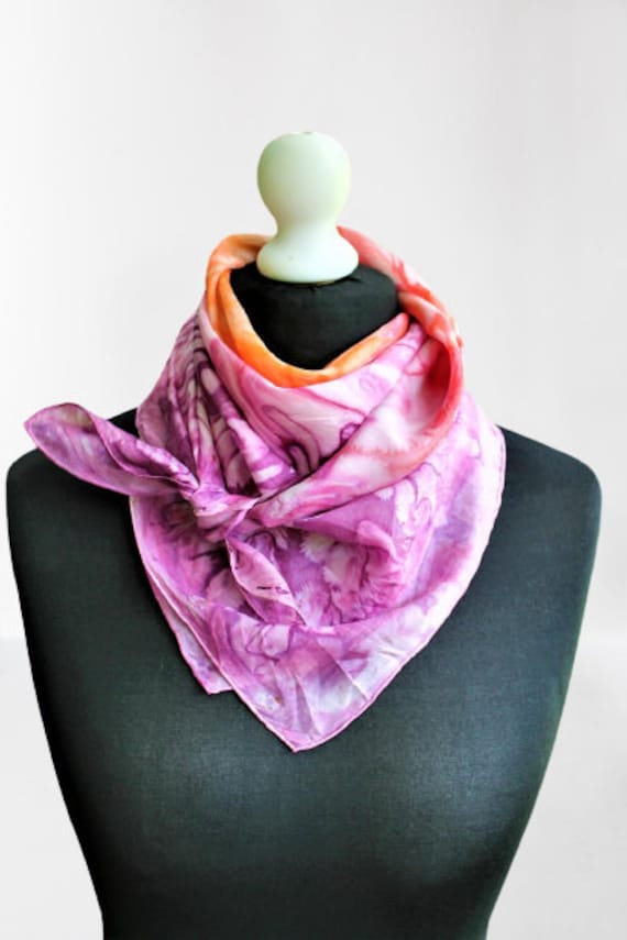 Schal Seide Rosa Batik Handgefärbt Lila Rot Gelb Sommer Vintage Geschenk Für Sie von RetroFashionistaShop