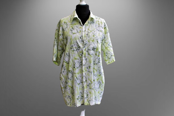 Shirt Vintage Sommer Baumwolle Schmal Weiß Grün Sonne Männer Made in Thailand Geschenk Für Ihn Gr. L von RetroFashionistaShop