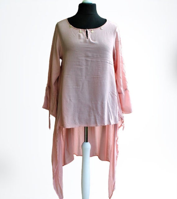 Sommer Rosa Tunika Asymmetrisch Langes Kleid Bluse Frauen Oben Lose Sommergeschenk Für Sie Größe L von RetroFashionistaShop