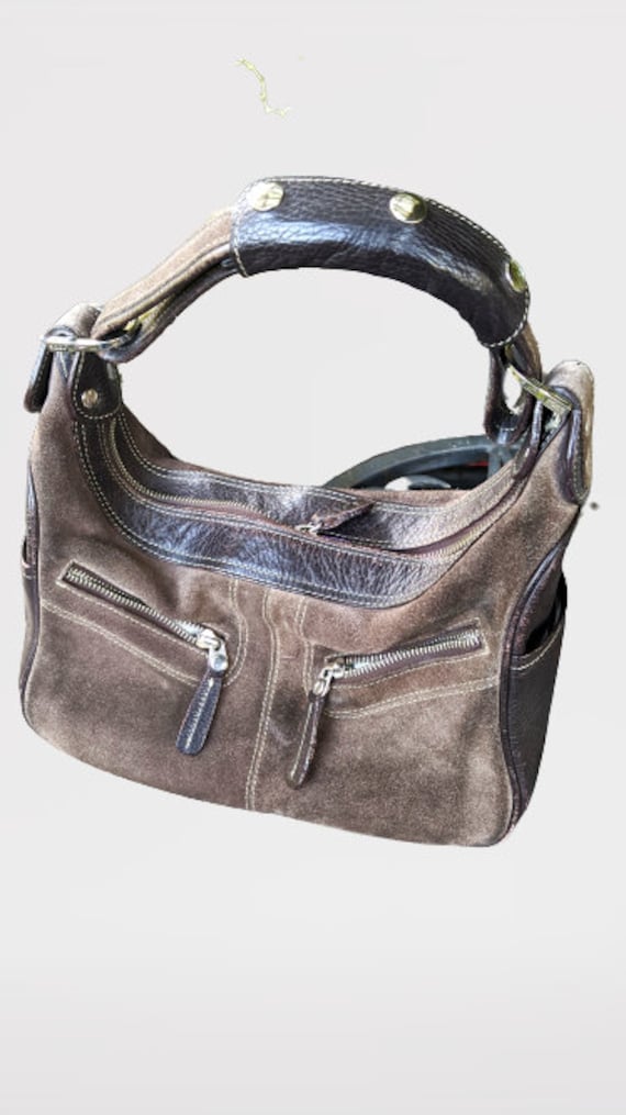 Tod Es Handtasche Schultertasche Dunkelbraun Wildleder Damen Vintage von RetroFashionistaShop