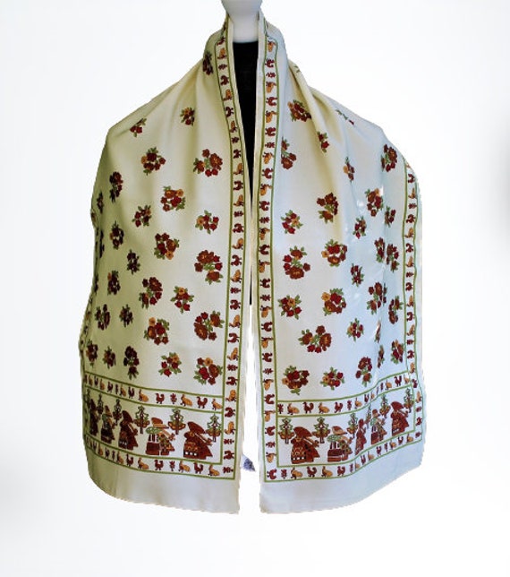 Tuch Gelb Vintage 1970Er Jahre Blumen Druck Braun Vogel Geschenk Für Sie Made in Italy von RetroFashionistaShop