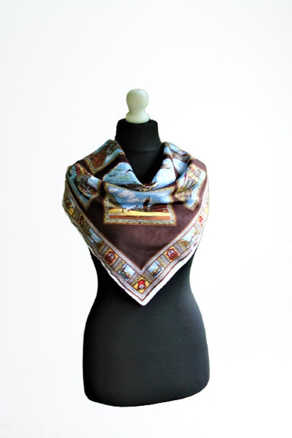 Vintage Halstuch Braun Blau Souvenir Aus Venezia 80Er Jahre Accessoire Geschenk Für Sie von RetroFashionistaShop