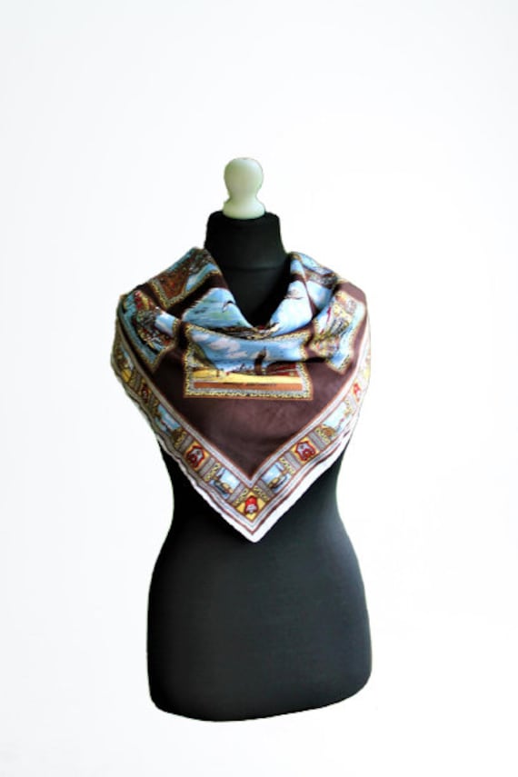 Vintage Halstuch Braun Blau Souvenir Aus Venezia 80Er Jahre Accessoire Geschenk Für Sie von RetroFashionistaShop