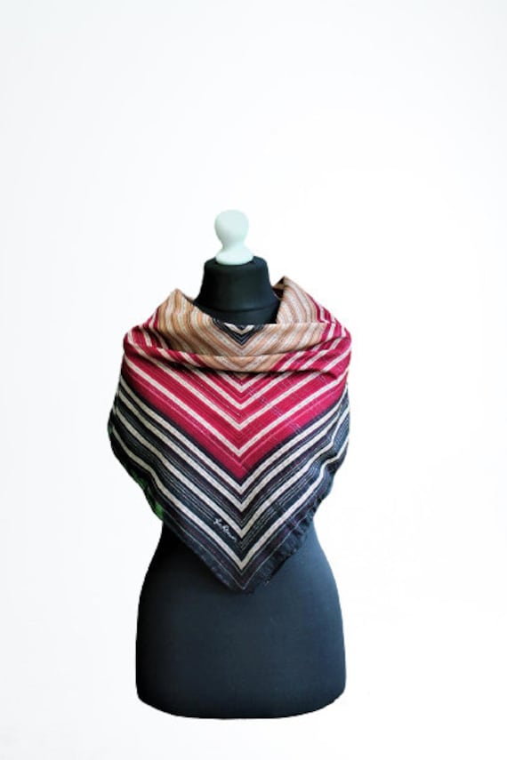 Vintage Schal Schwarz Rot Braun Gestreift Accessoire Frauen von RetroFashionistaShop