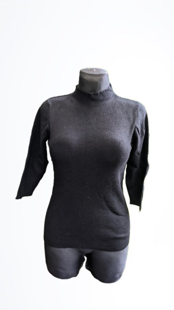 Vintage Schwarzer Top Pullover Damen Bluse Gr. M L von RetroFashionistaShop