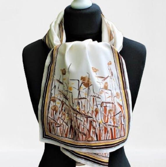 Weißer Vintage Schal Braun Damen 70Er Jahre Geschenkidee von RetroFashionistaShop