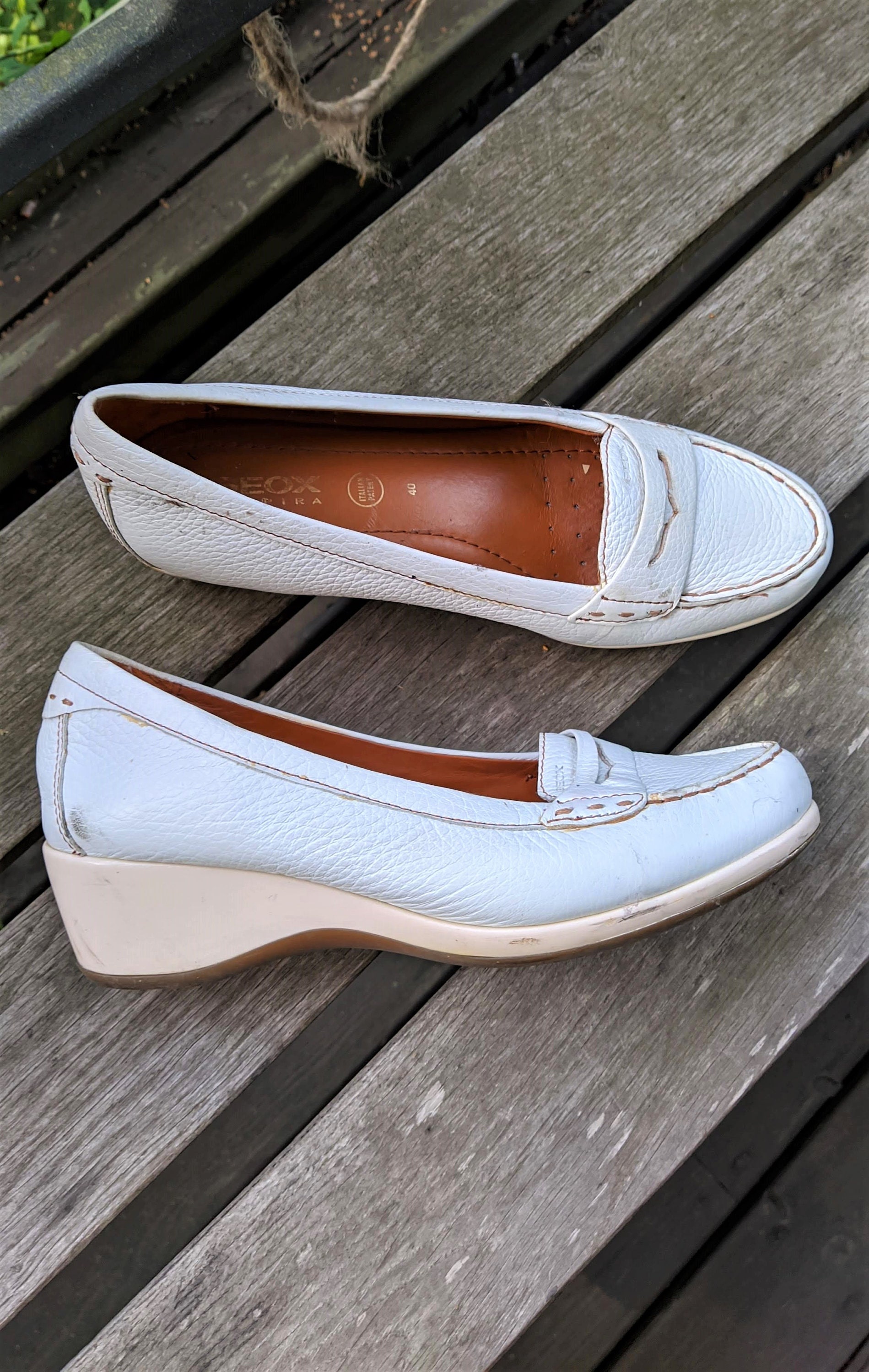 Weiße Vintage Schuhe Damen Pumps Leder Geox Bequem Größe 40 Eu/ 9 Us/ 6, 5 Uk von RetroFashionistaShop