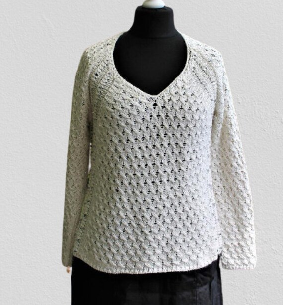 Weißer Pullover Weiblich Vintage Frauen Milchig Größe L Xl 14 von RetroFashionistaShop