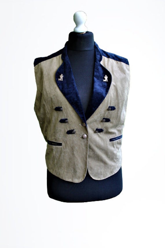 Weste Moosgrün Vintage Dunkelblau Unisex Mann Jäger Erwachsene Größe L Xl 40 42 von RetroFashionistaShop